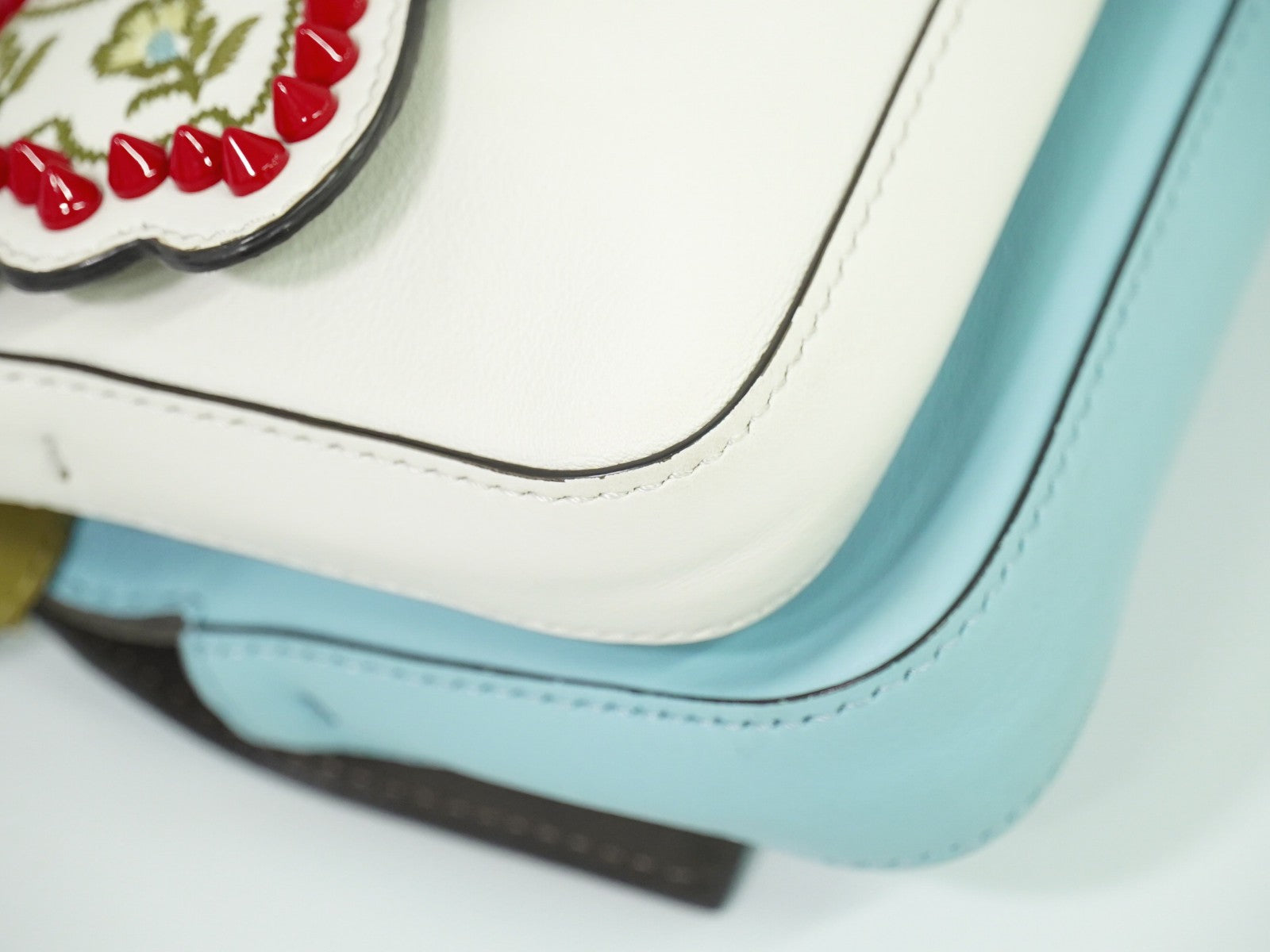 Fendi Double Baguette Embroidered Studded Leather