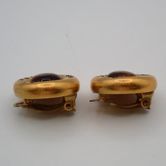 Chanel Vintage Round CC Button Clip-On Earrings Metal and Resin