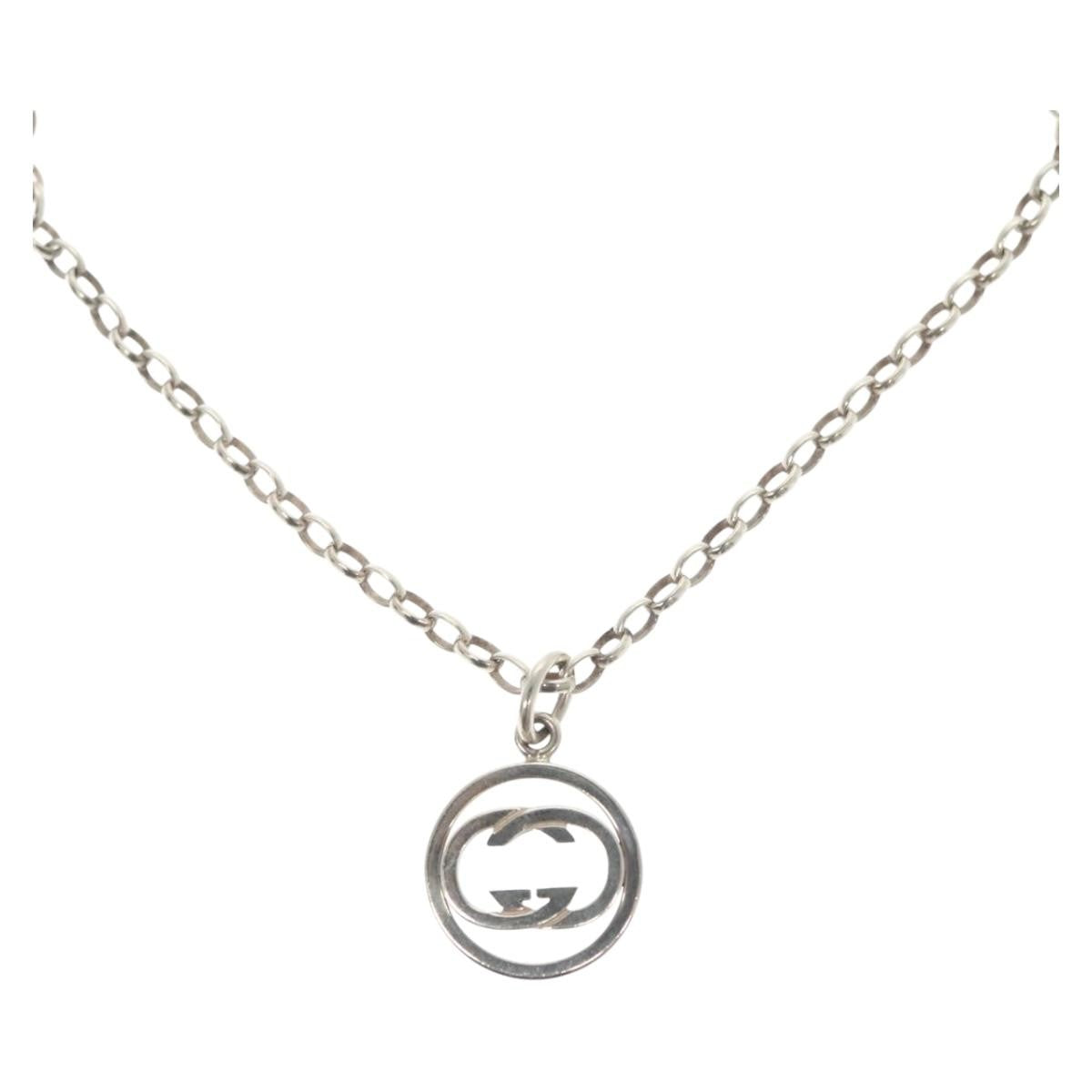 Gucci Engraved Interlocking G Chain Link Pendant Necklace Sterling Silver