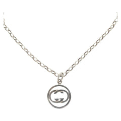 Gucci Engraved Interlocking G Chain Link Pendant Necklace Sterling Silver