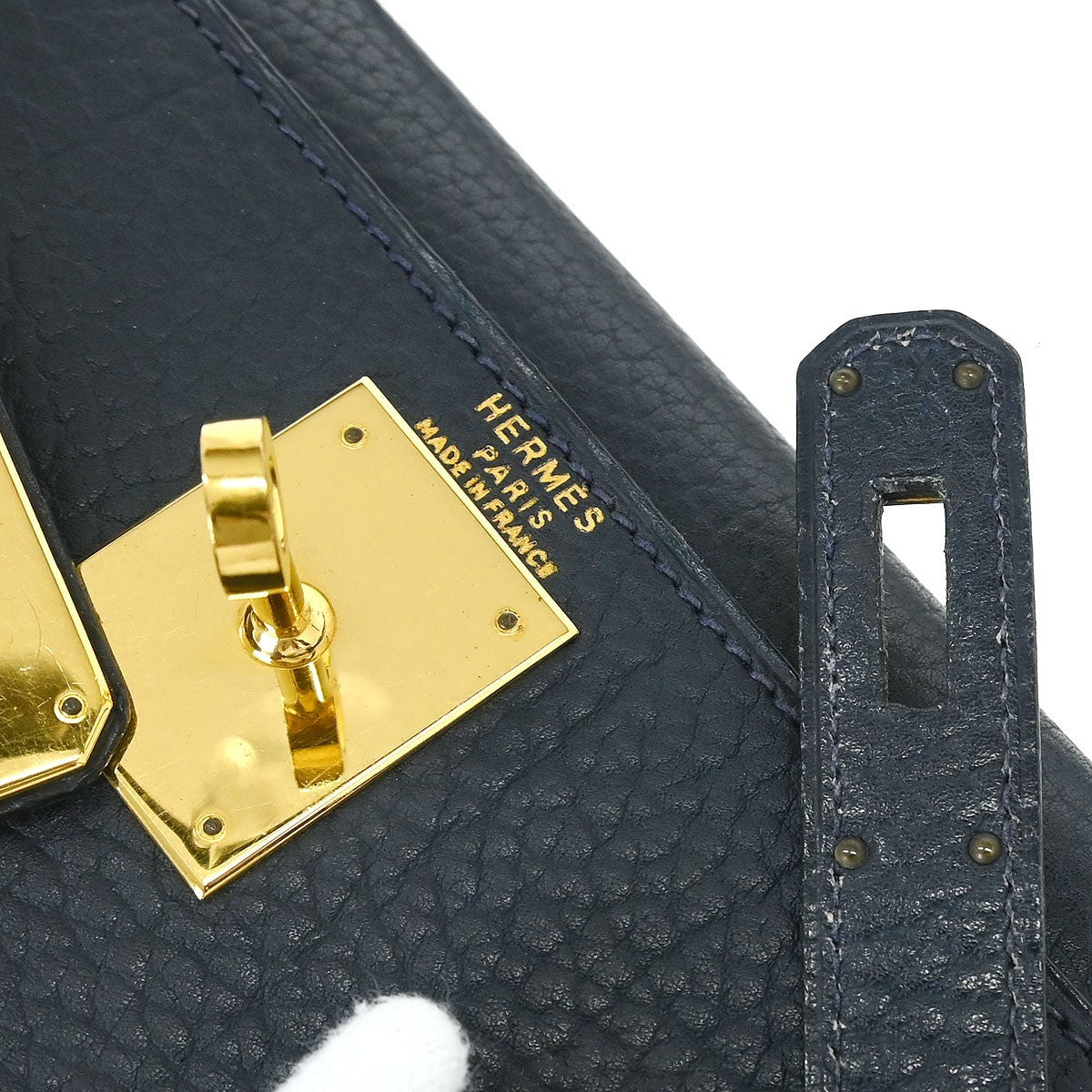 Hermes Kelly Handbag Blue Ardennes with Gold Hardware