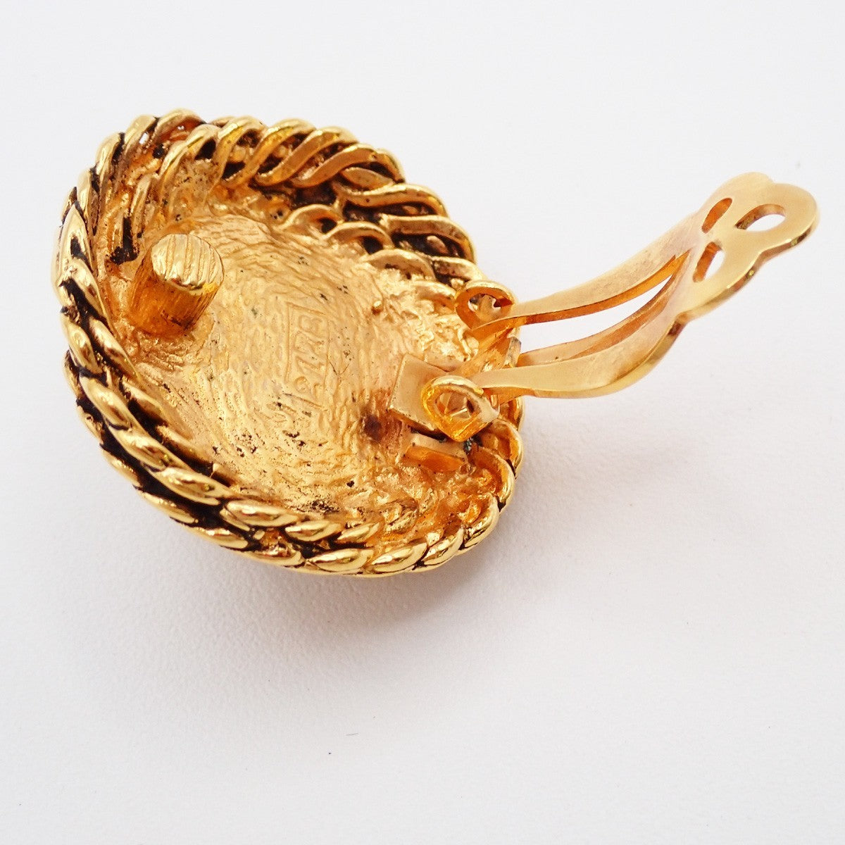 Chanel Vintage Round Chain Clip-On Earrings Metal with Faux Pearl