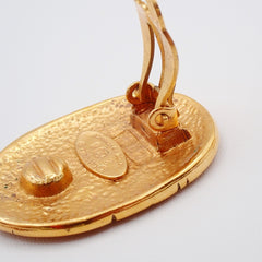 Chanel Vintage CC Crown Oval Plate Clip-On Earrings Metal