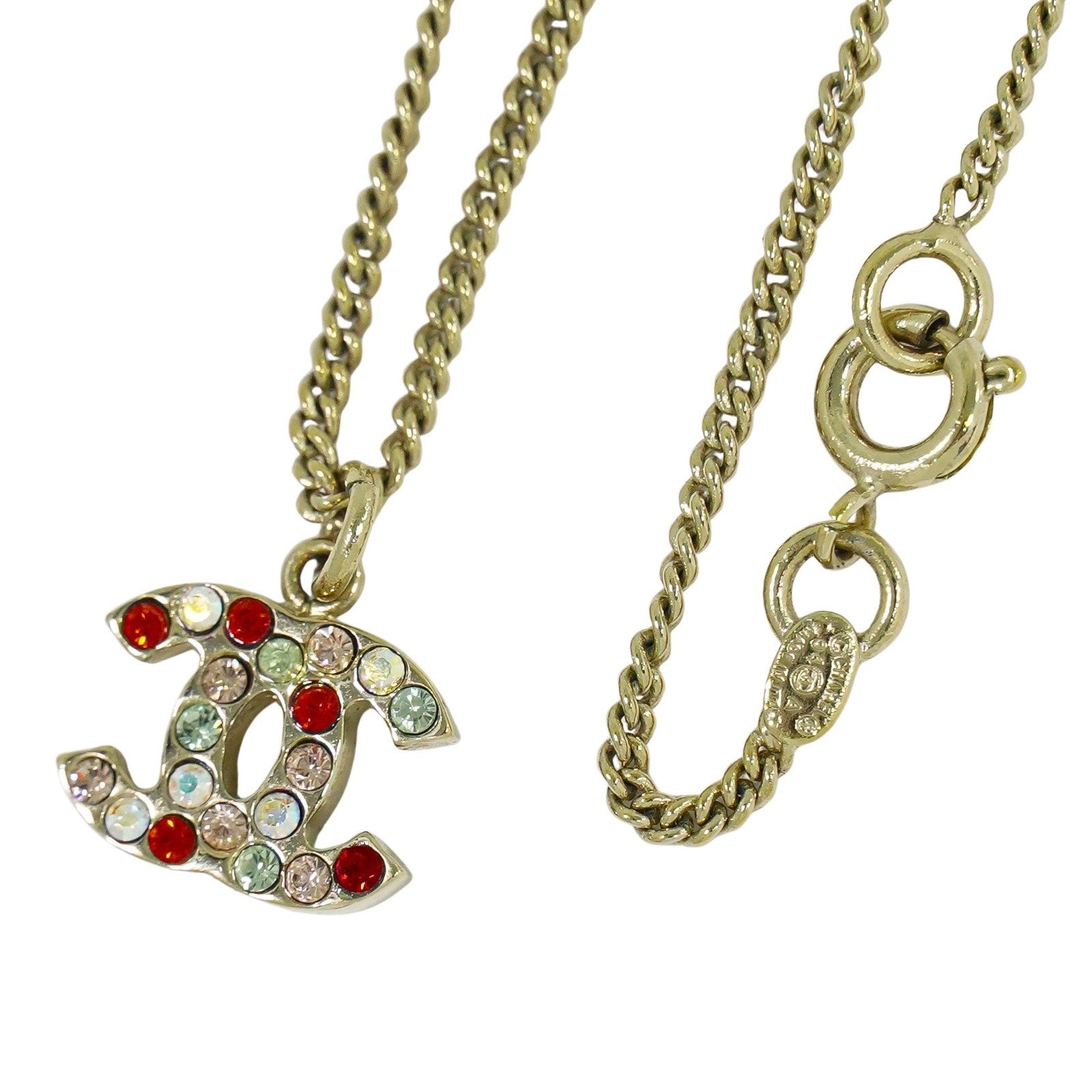 Chanel Rainbow CC Pendant Necklace Metal and Crystals