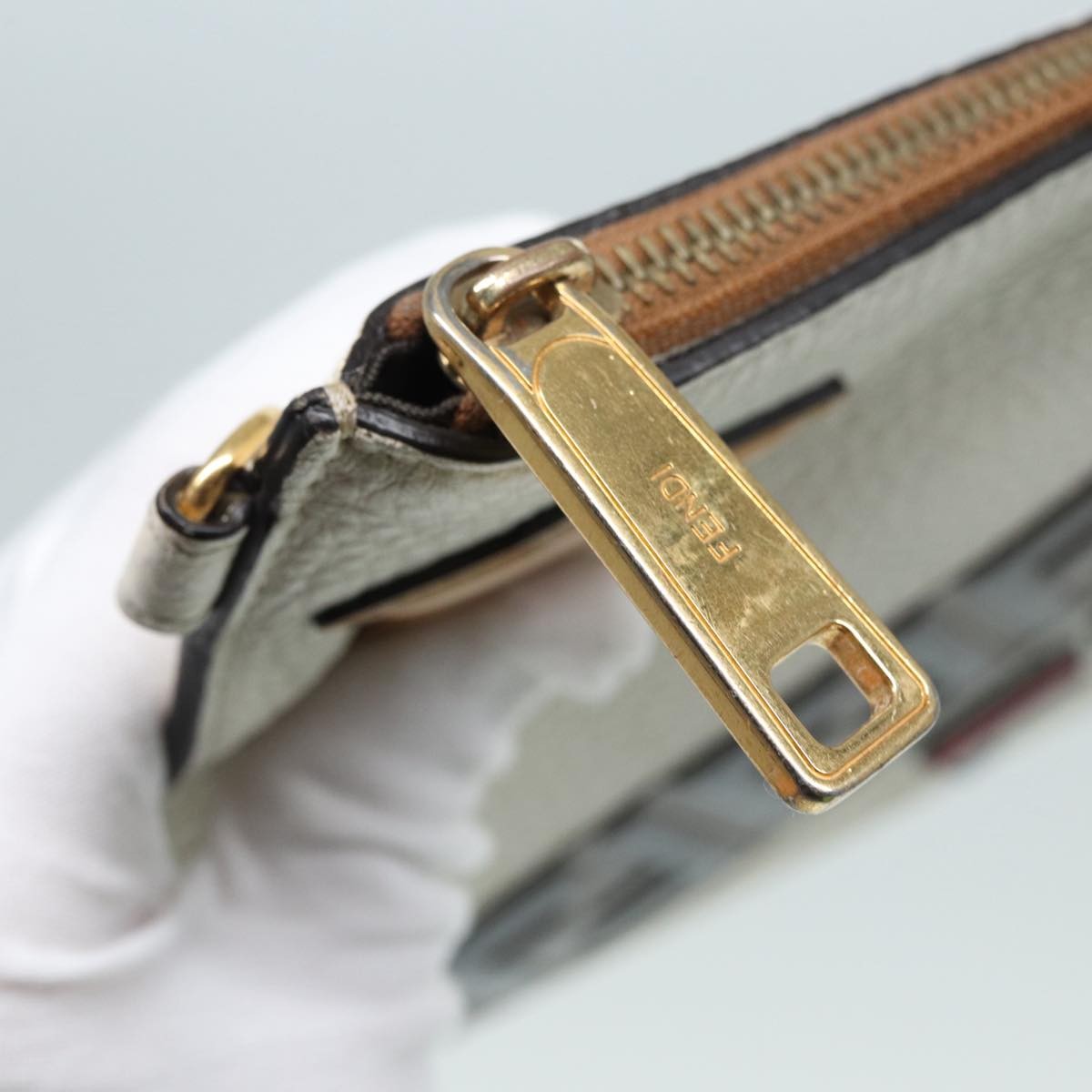 Fendi Mania Logo Zip Pouch Inlaid Leather