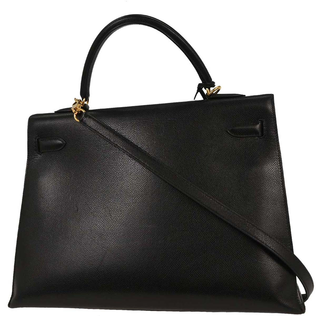 Hermes Kelly Handbag Black Courchevel with Palladium Hardware