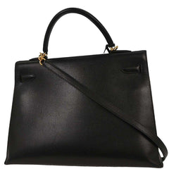 Hermes Kelly Handbag Black Courchevel with Palladium Hardware