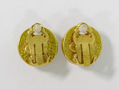 Chanel Vintage Round CC Clip-On Earrings Metal with Faux Pearl