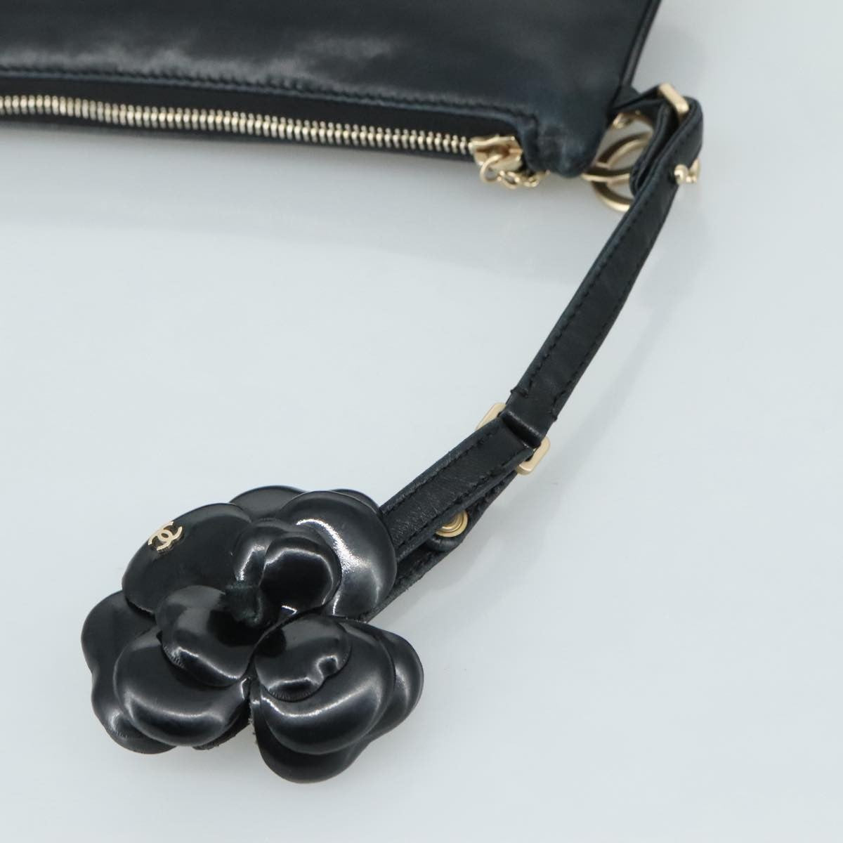 Chanel Vintage Camellia CC Wristlet Clutch Lambskin with Patent