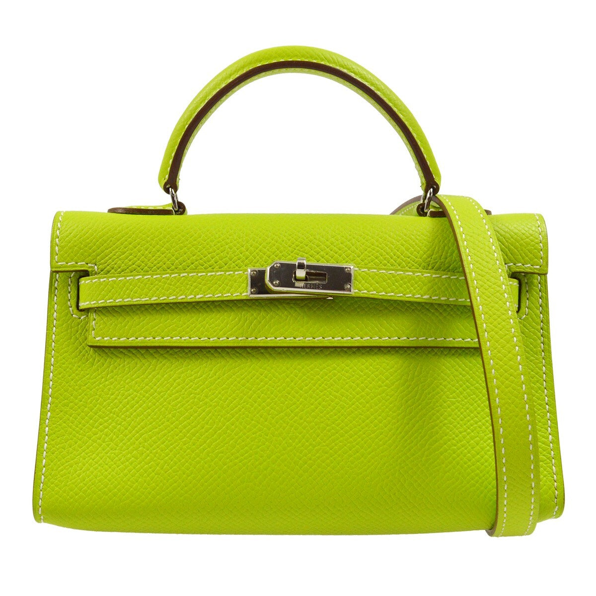 Hermes Kelly Mini II Bag Green Epsom with Palladium Hardware