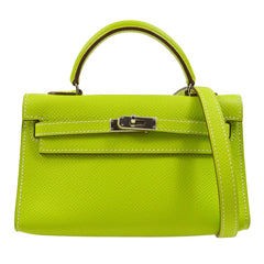 Hermes Kelly Mini II Bag Green Epsom with Palladium Hardware