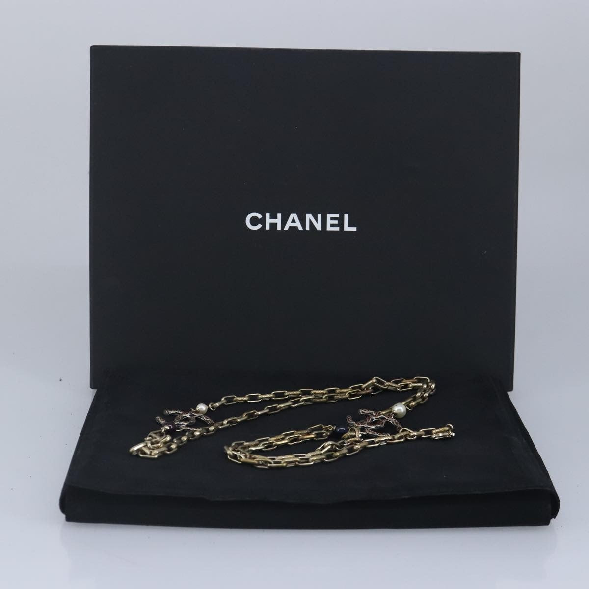 Chanel Vintage Double Strand CC Pendant Necklace Metal with Crystals