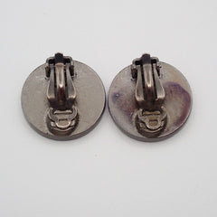 Chanel Vintage CC Round Button Clip-On Earrings Metal and Wood