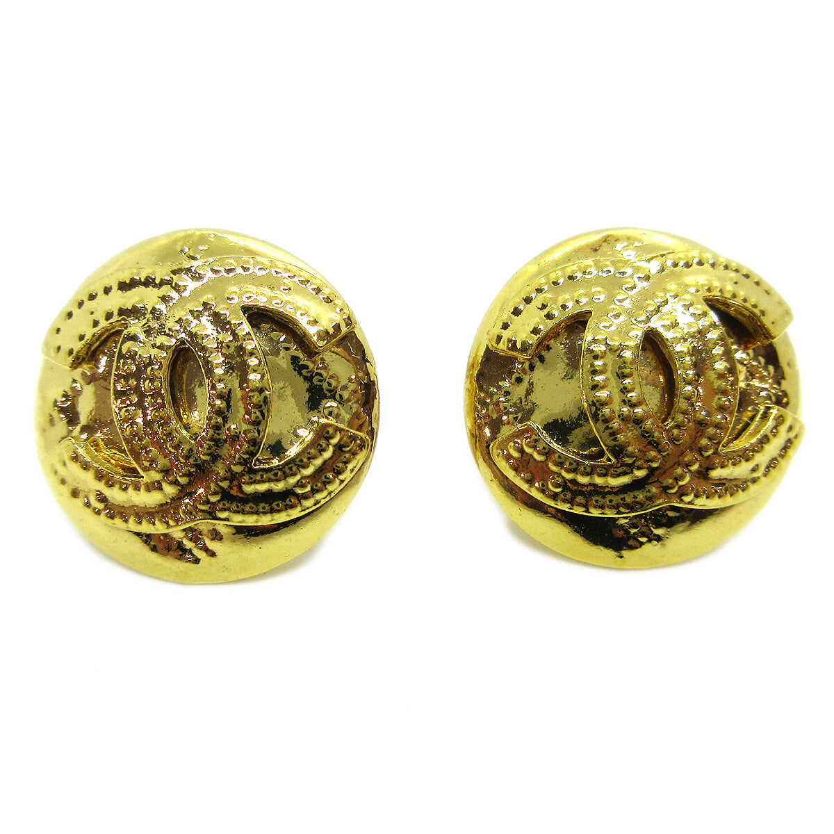 Chanel Vintage CC Round Clip-On Earrings Metal