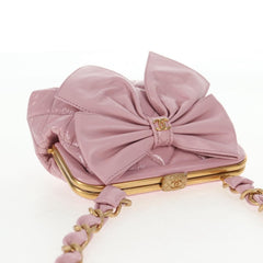 Chanel Bow Frame Clutch With Chain Quilted Patent with Lambskin