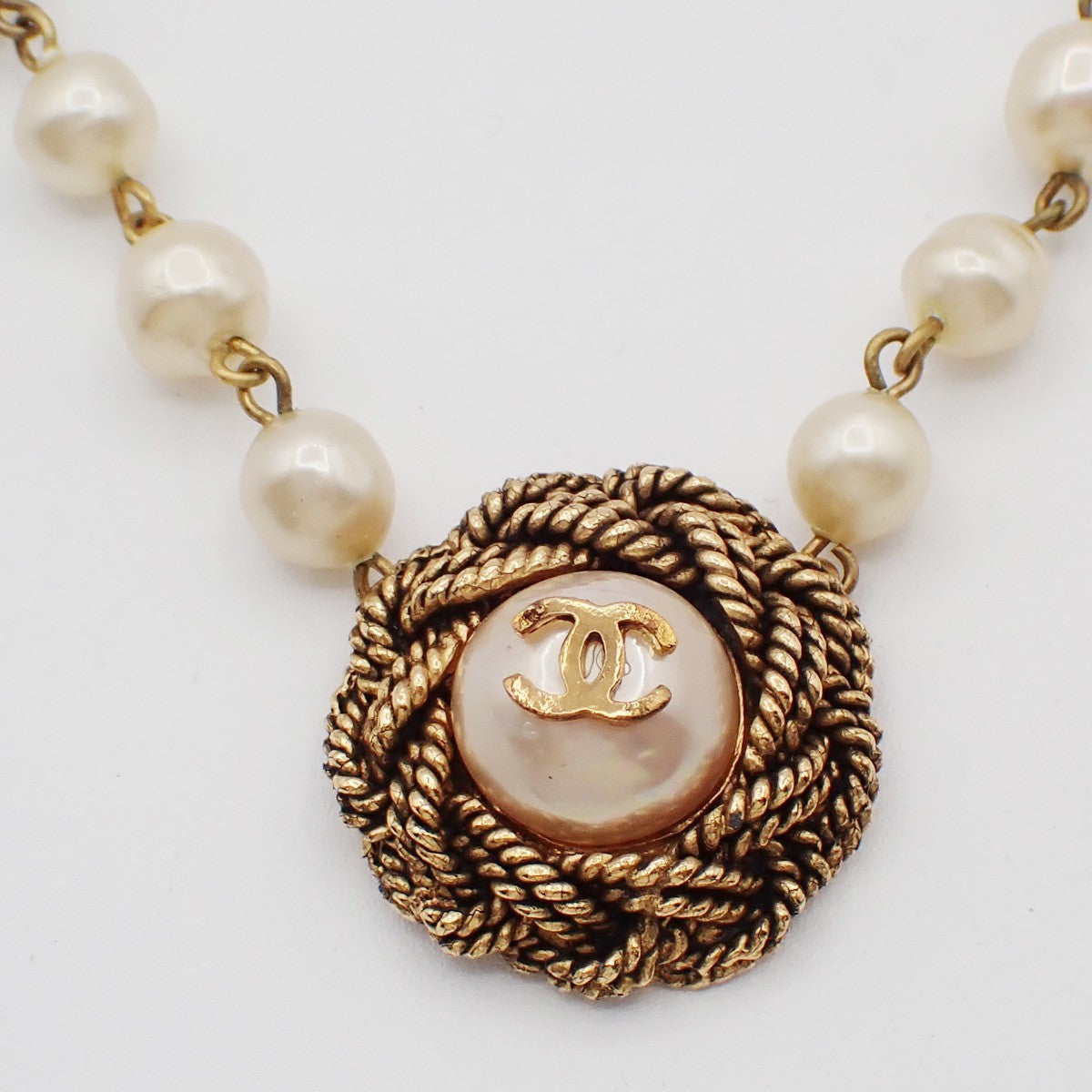 Chanel CC Necklace Faux Pearl and Metal