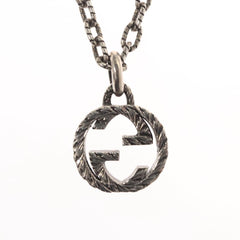 Gucci Engraved Interlocking G Chain Link Pendant Necklace Sterling Silver