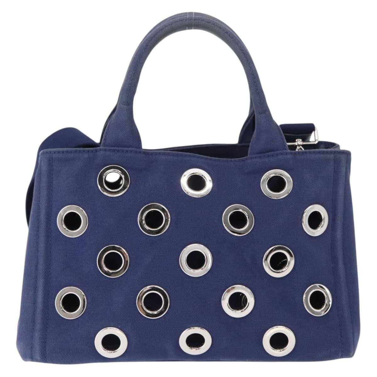 Prada Canapa Convertible Tote Grommet Embellished Canvas
