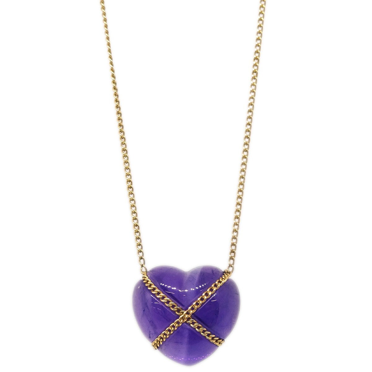 Tiffany & Co. Cross My Heart Pendant Necklace 18K Yellow Gold with Amethyst
