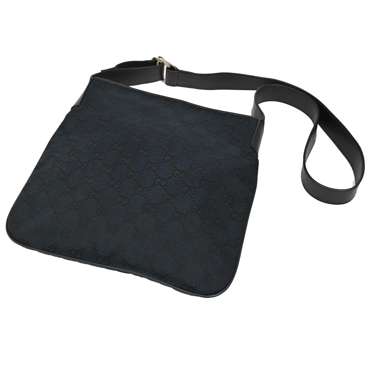 Gucci Vintage Flat Messenger Bag GG Canvas and Leather