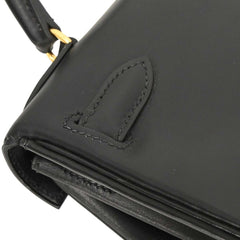 Hermes Kelly Handbag Black Box Calf with Gold Hardware