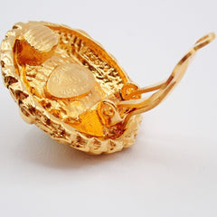 Chanel Vintage Round Clip-On Earrings Metal with Faux Pearl