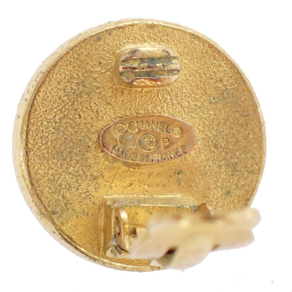 Chanel Vintage Round CC Button Clip-On Earrings Metal and Faux Pearl