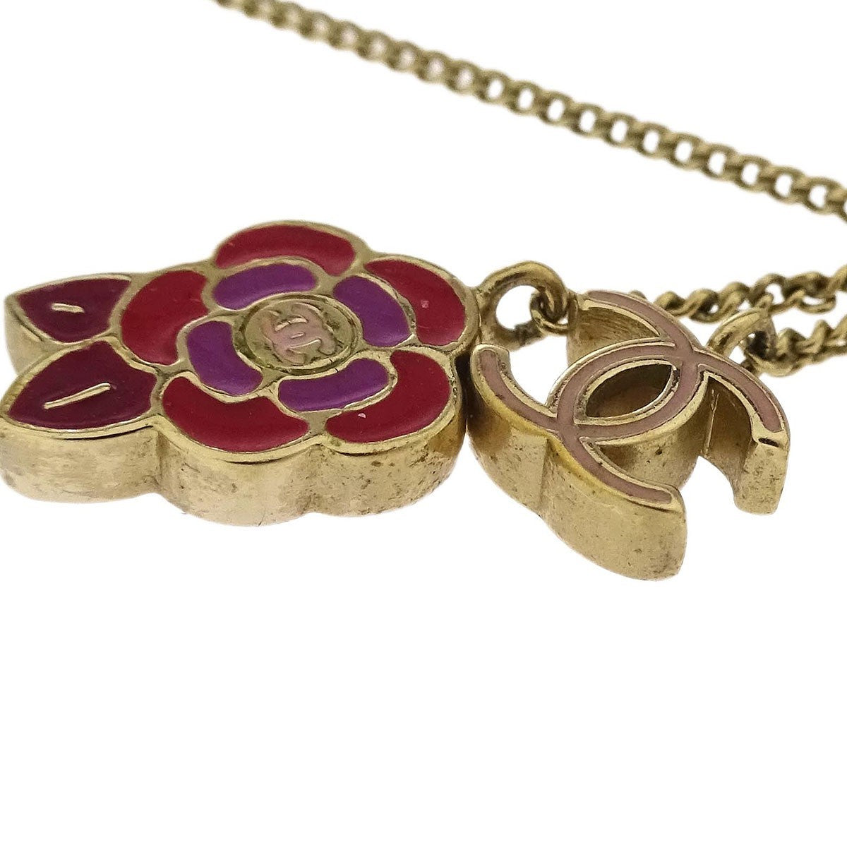 Chanel Camellia Pendant Necklace Metal with Enamel