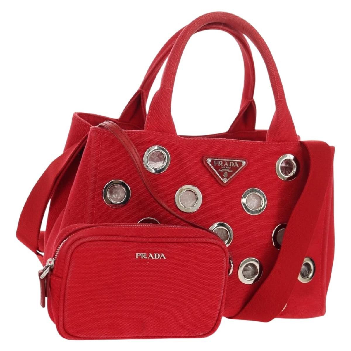 Prada Canapa Convertible Tote Grommet Embellished Canvas