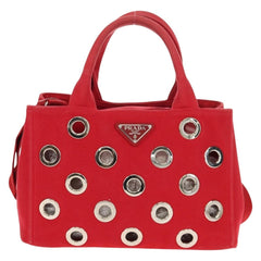 Prada Canapa Convertible Tote Grommet Embellished Canvas