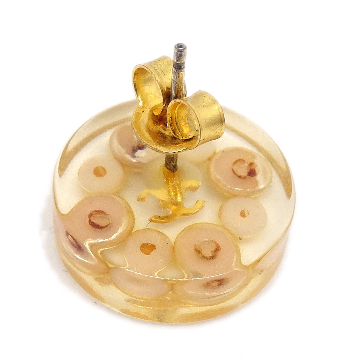 Chanel CC Button Stud Earrings Metal with Faux Pearls and Crystals