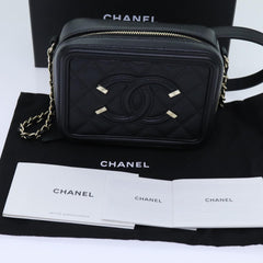 Chanel Filigree Vanity Clutch with Chain Quilted Caviar