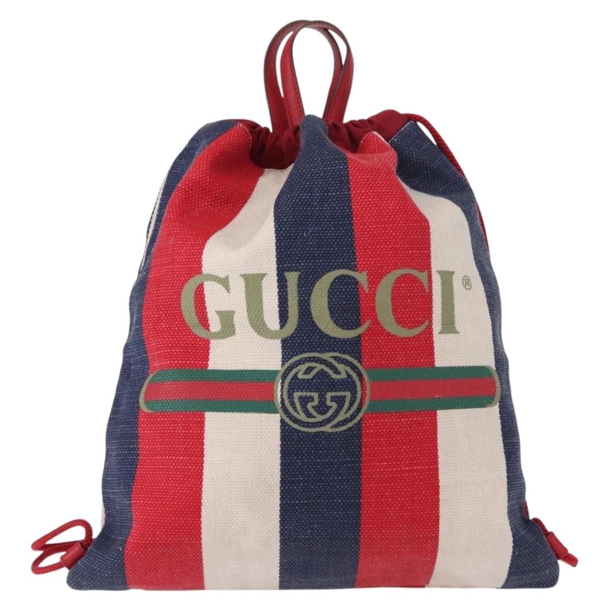 Gucci Logo Drawstring Backpack Striped Canvas