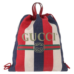 Gucci Logo Drawstring Backpack Striped Canvas