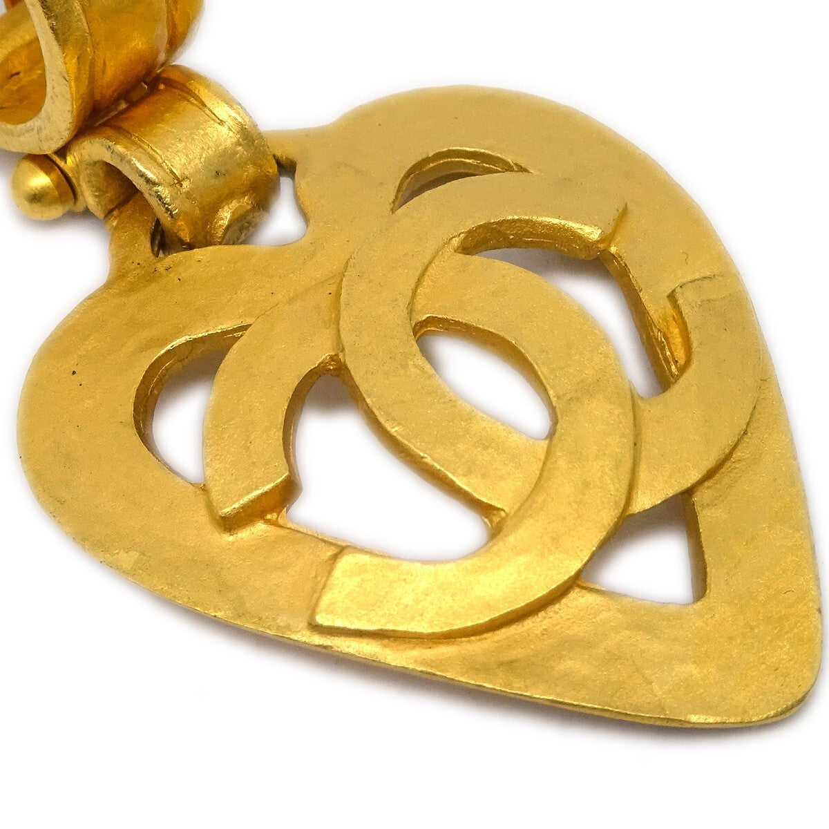 Chanel Vintage CC Heart Cut Out Drop Clip-On Earrings Metal