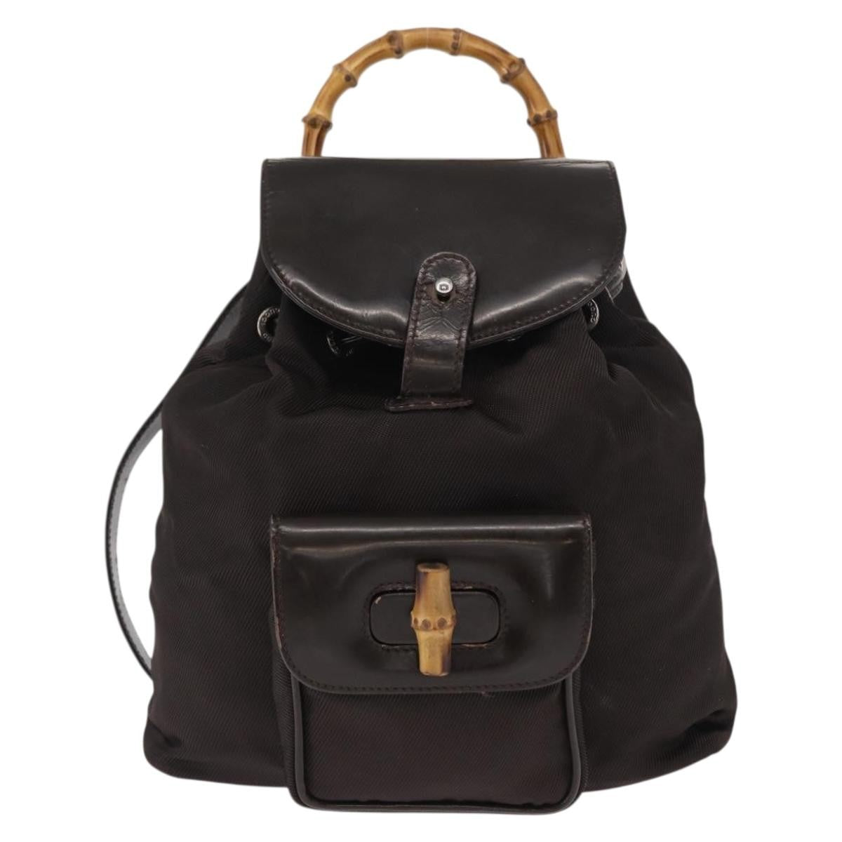 Gucci Vintage Bamboo Backpack Nylon and Patent Leather