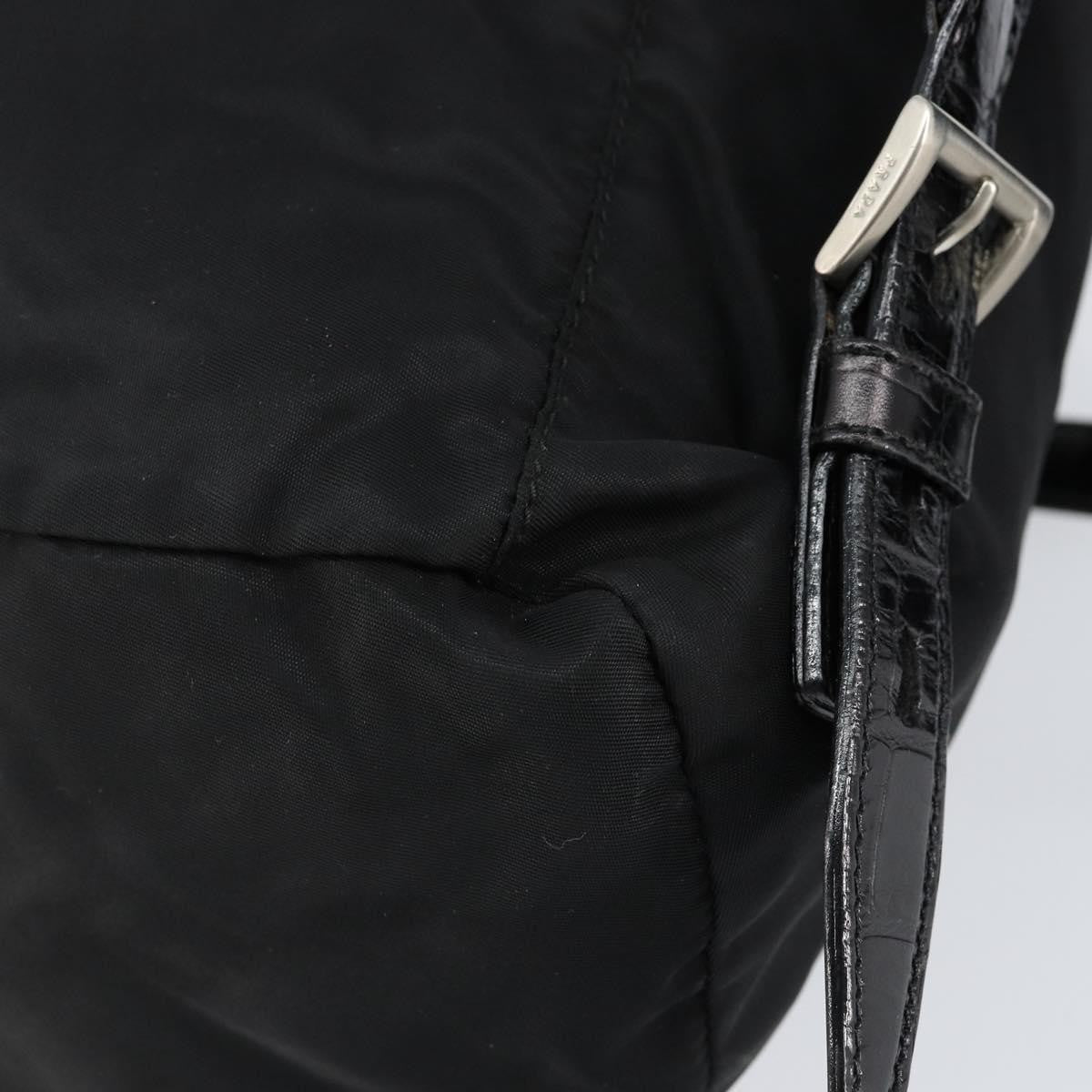 Prada Cinch Buckle Flap Backpack Tessuto with Crocodile Embossed Leather