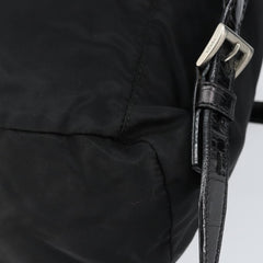 Prada Cinch Buckle Flap Backpack Tessuto with Crocodile Embossed Leather