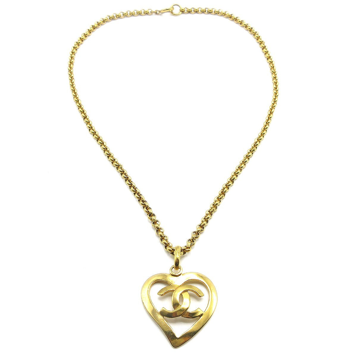 Chanel CC Heart Pendant Necklace Metal
