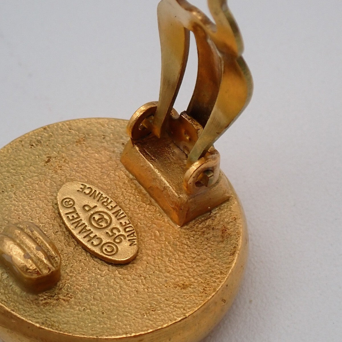 Chanel Vintage Round CC Button Clip-On Earrings Metal and Resin