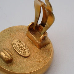 Chanel Vintage Round CC Button Clip-On Earrings Metal and Resin