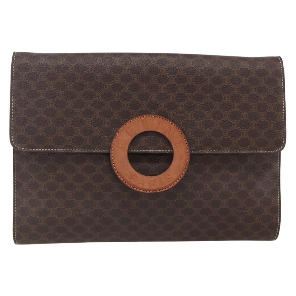 Celine Vintage Macadam Circle Logo Shoulder Bag Canvas and Leather