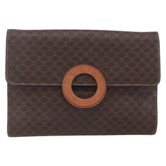 Celine Vintage Macadam Circle Logo Shoulder Bag Canvas and Leather