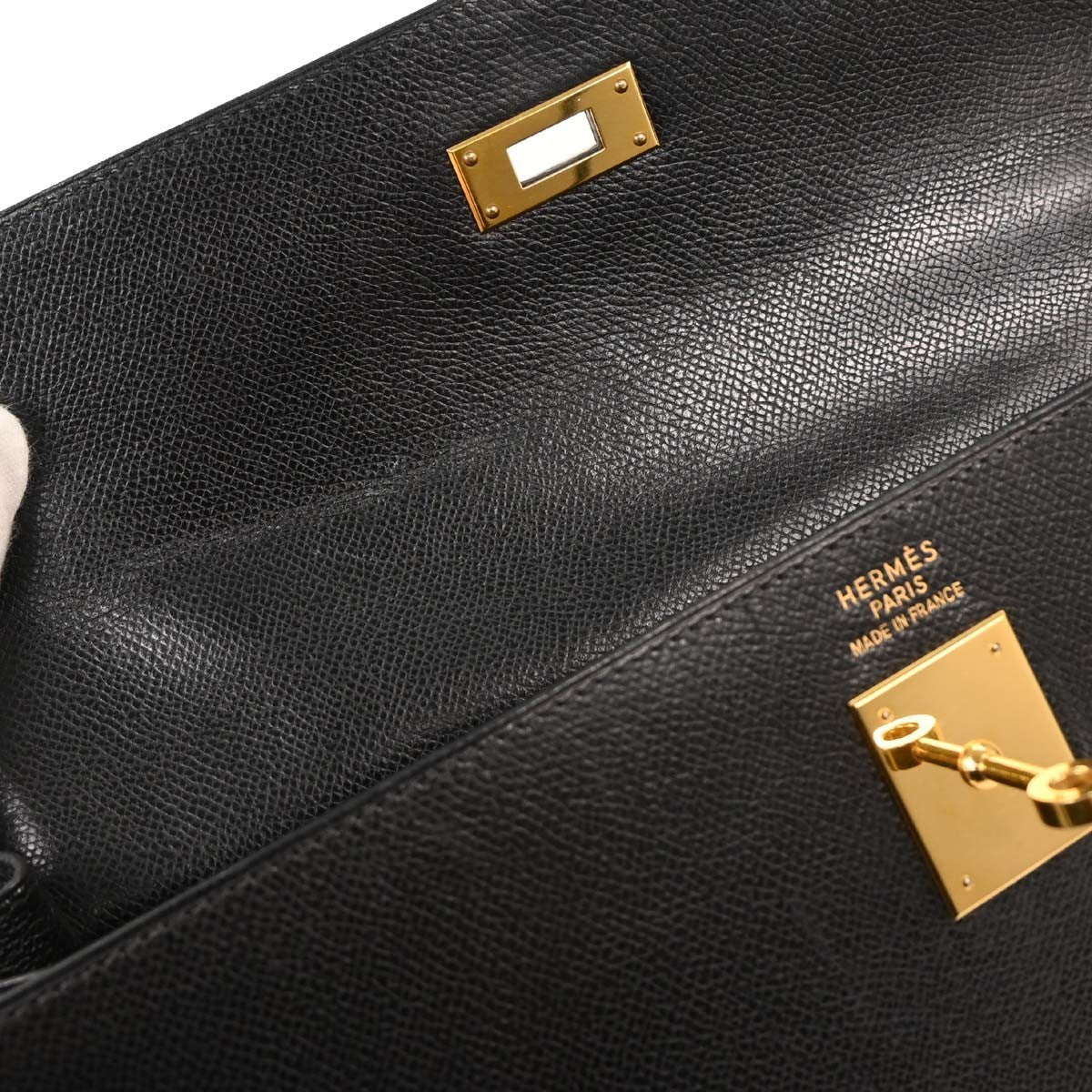 Hermes Kelly Handbag Black Courchevel with Palladium Hardware