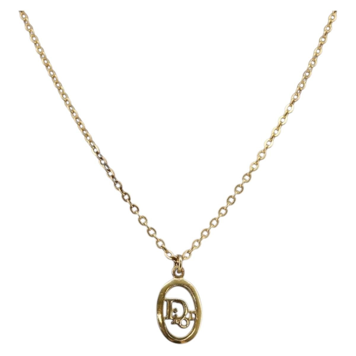 Christian Dior Round Logo Pendant Necklace Metal