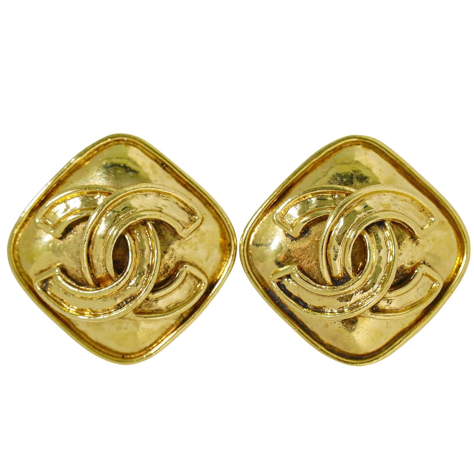 Chanel Vintage CC Diamond Shape Clips-On Earrings Gold-Plated