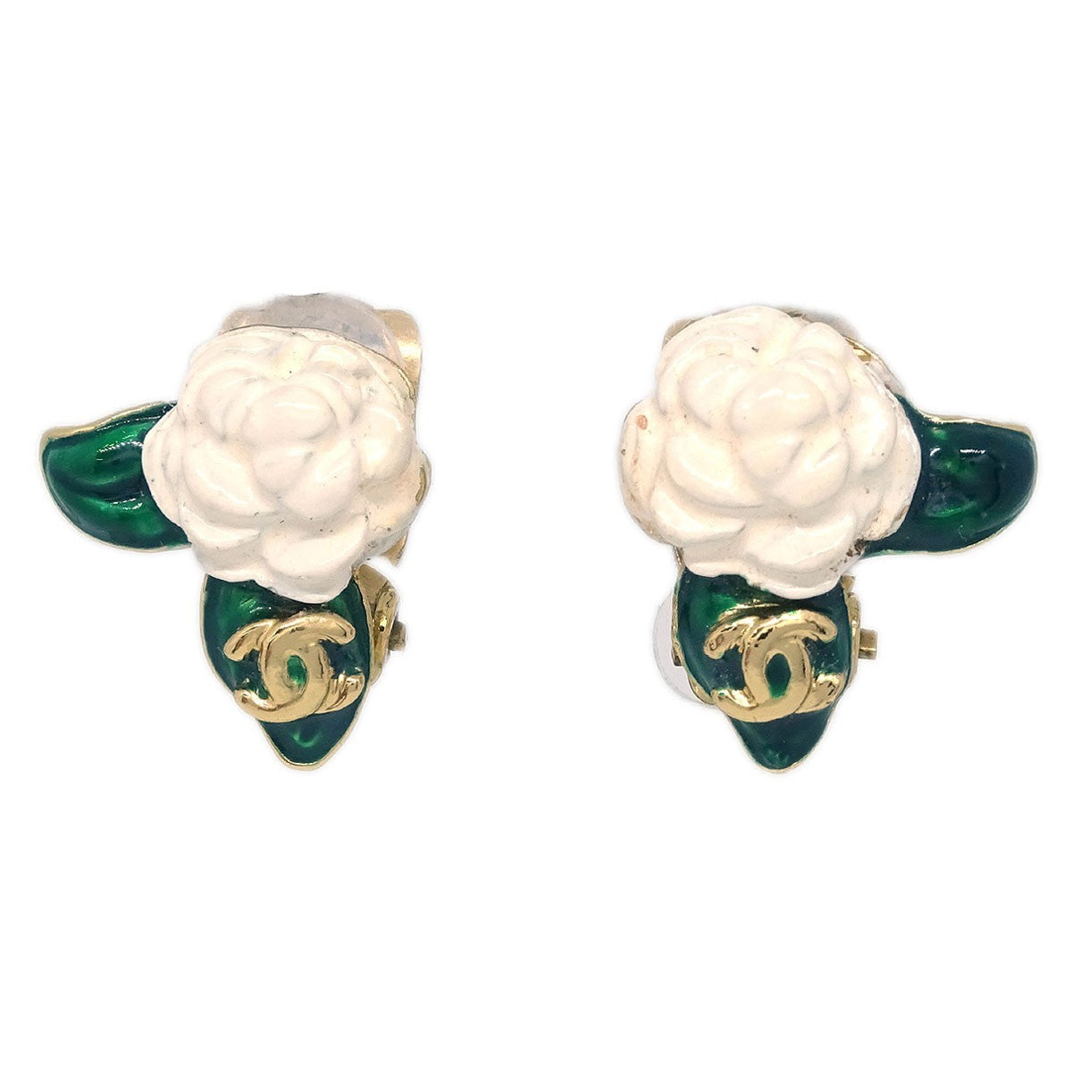 Chanel Vintage CC Camellia Clip-On Earrings Metal