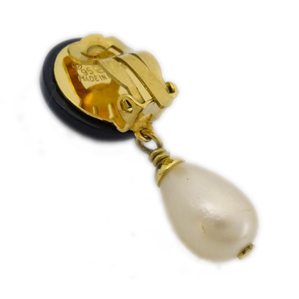 Chanel CC Dangle Earrings Metal with Faux Pearl