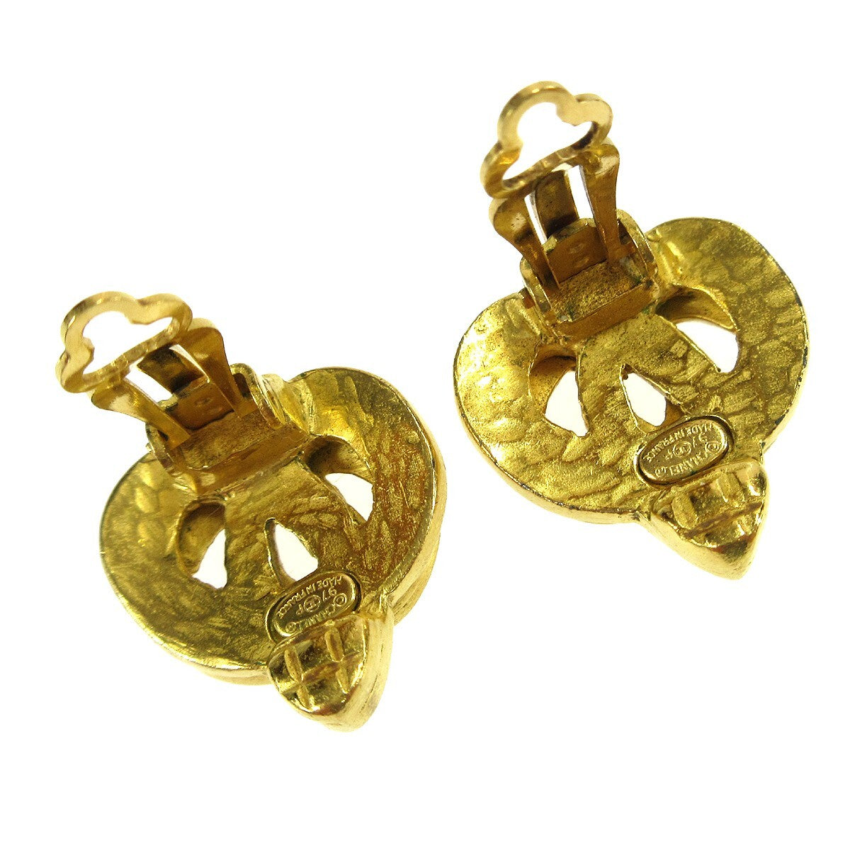 Chanel Vintage CC Heart Clip-On Earrings Metal