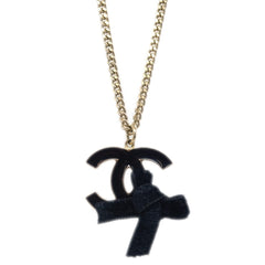 Chanel CC Bow Chain Pendant Necklace Metal with Leather